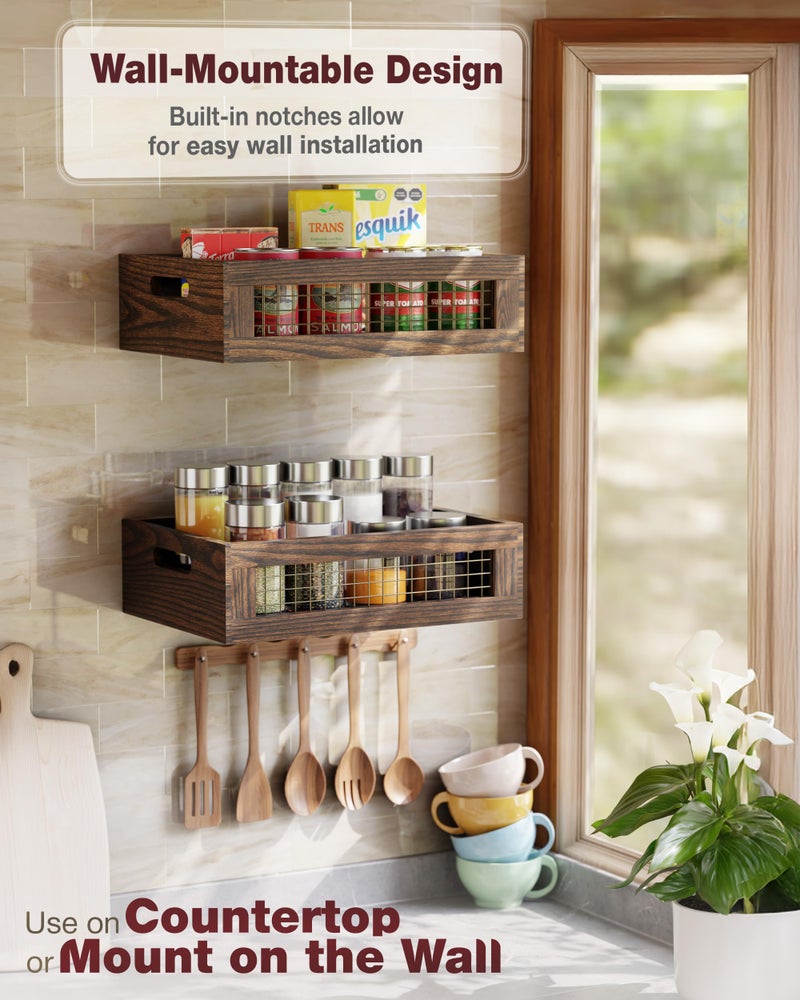 NAGAWOOD Wooden Countertop Baskets Set of 2 for Kitchen, Pantry|Wall Mount Upgrade with Full Accessories| Rustic Nesting Boxes|Wooden Organizer Crates for Vegetables, Produce, Bread - Image 5